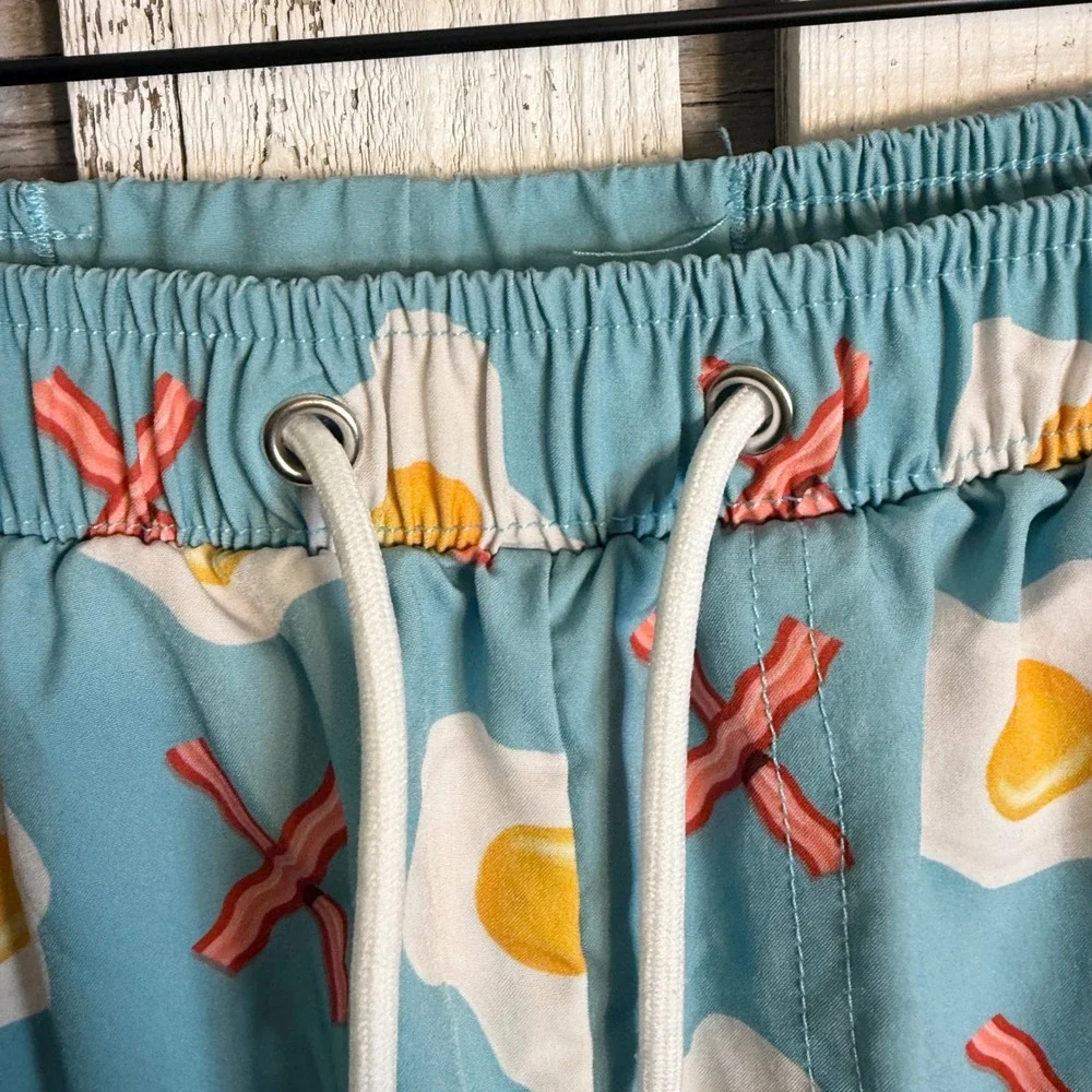 Mosmann Australia XL Bacon Egg Swim Trunks Mens Board Shorts Elastic Waist Lined